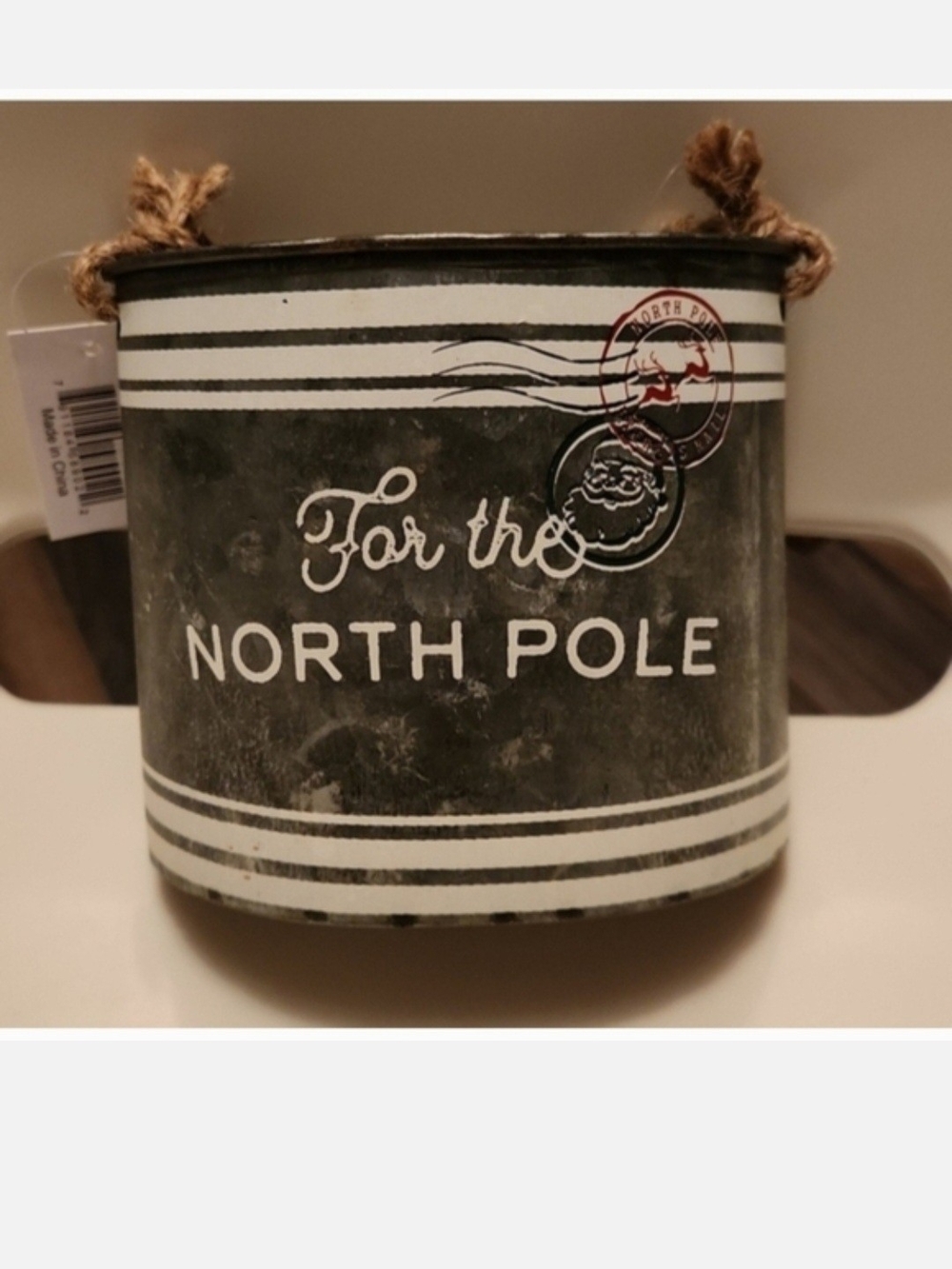 For the North Pole Decorative Tin With Hanging Rope